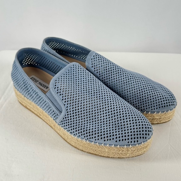 Steve Madden Wright Leather Perforated Slip-On Espadrille Sneakers in Blue Sz 9 - Picture 9 of 10